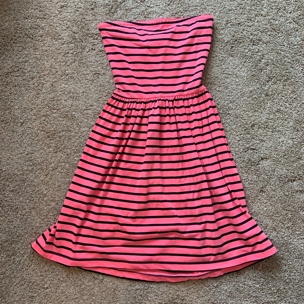 Pink and Navy Striped Strapless Sundress